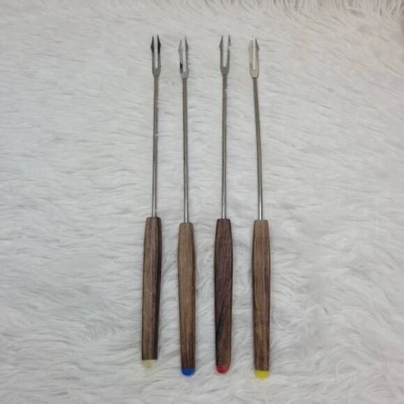Wood Handled Fondue Forks- Set of 4 - Picture 1 of 4